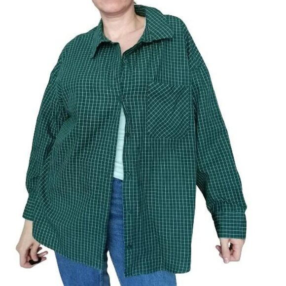 H&M Green Checkered Button Down Shirt M - Picture 1 of 3
